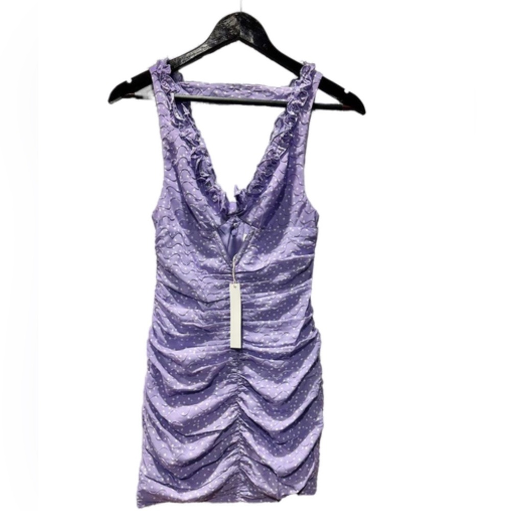 For Love & Lemons Chelsie Mini Dress Purple Polka Dot NEW NWT - Picture 4 of 5